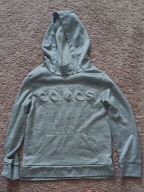 adidas Heather Gray Embossed Logo Hooded Sweatshirt